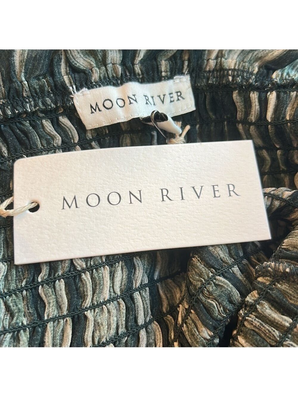 Moon River NWT Green Striped Smocked Ruffle Halter Top - Picture 7 of 9